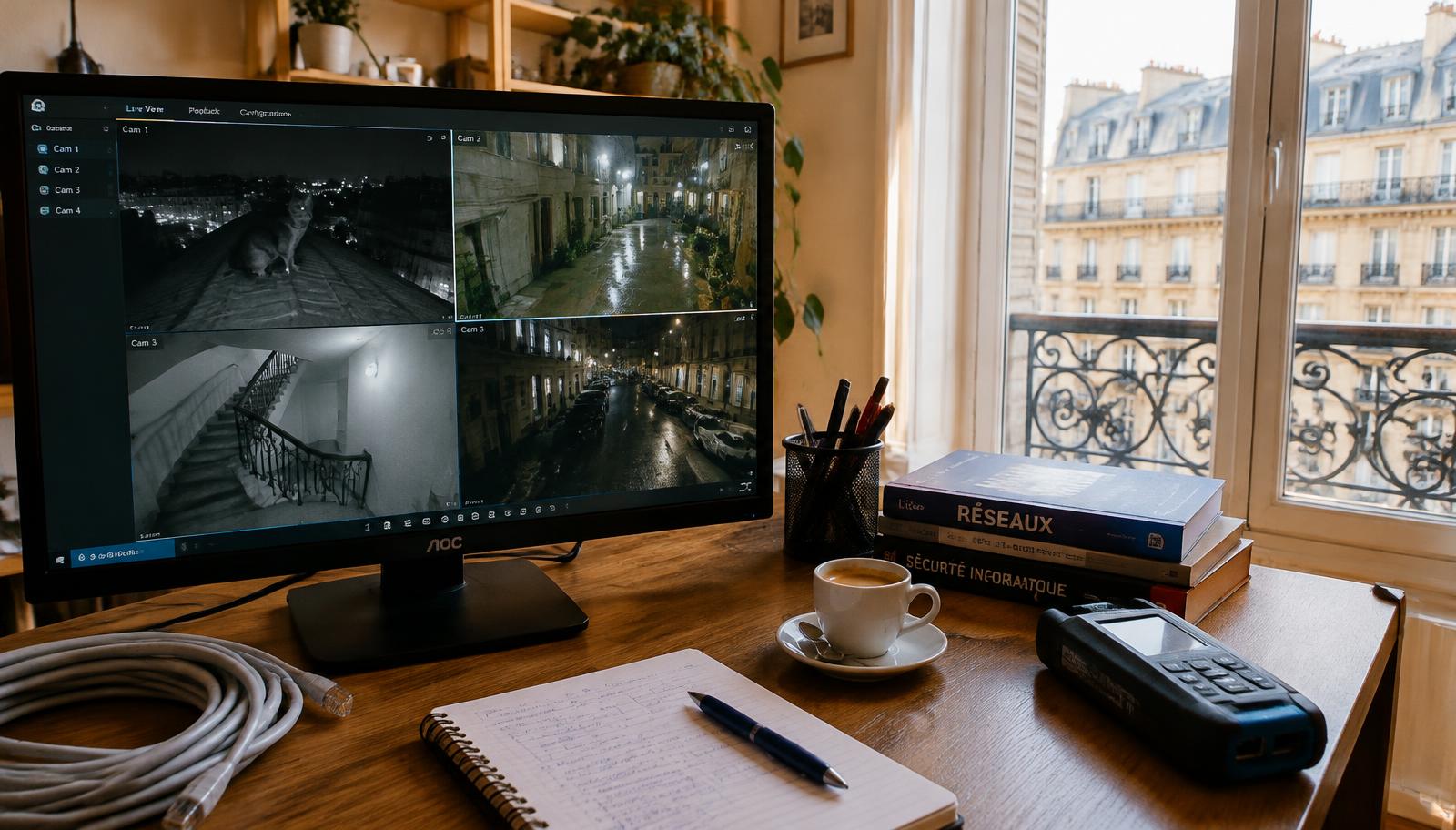 Poste de travail avec quatre flux de caméras
